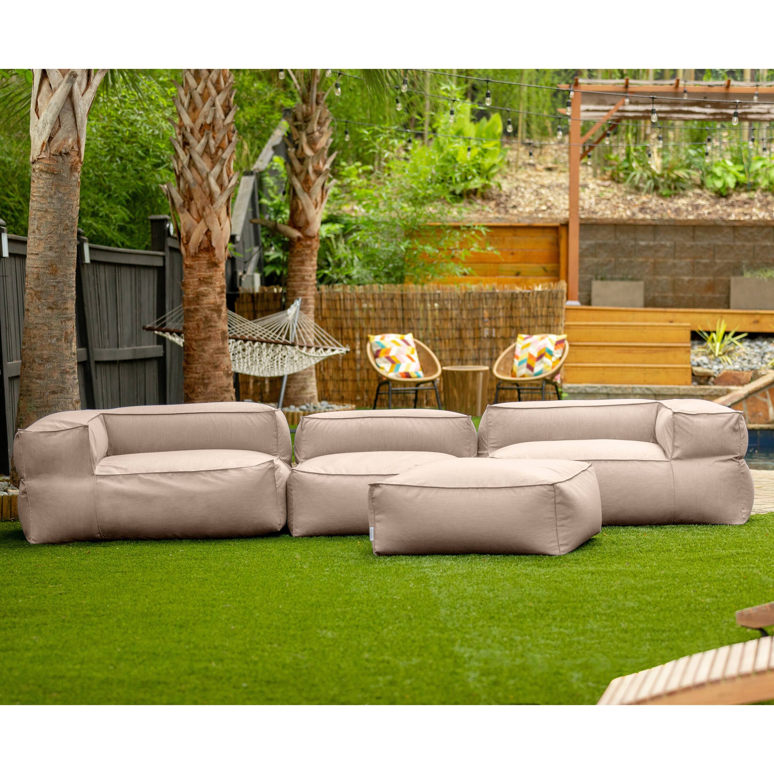 Back. Jaxx - Baya 4 Piece Outdoor Sofa with Ottoman - Luxurious European Style Soft Seating, Petal - Petal.