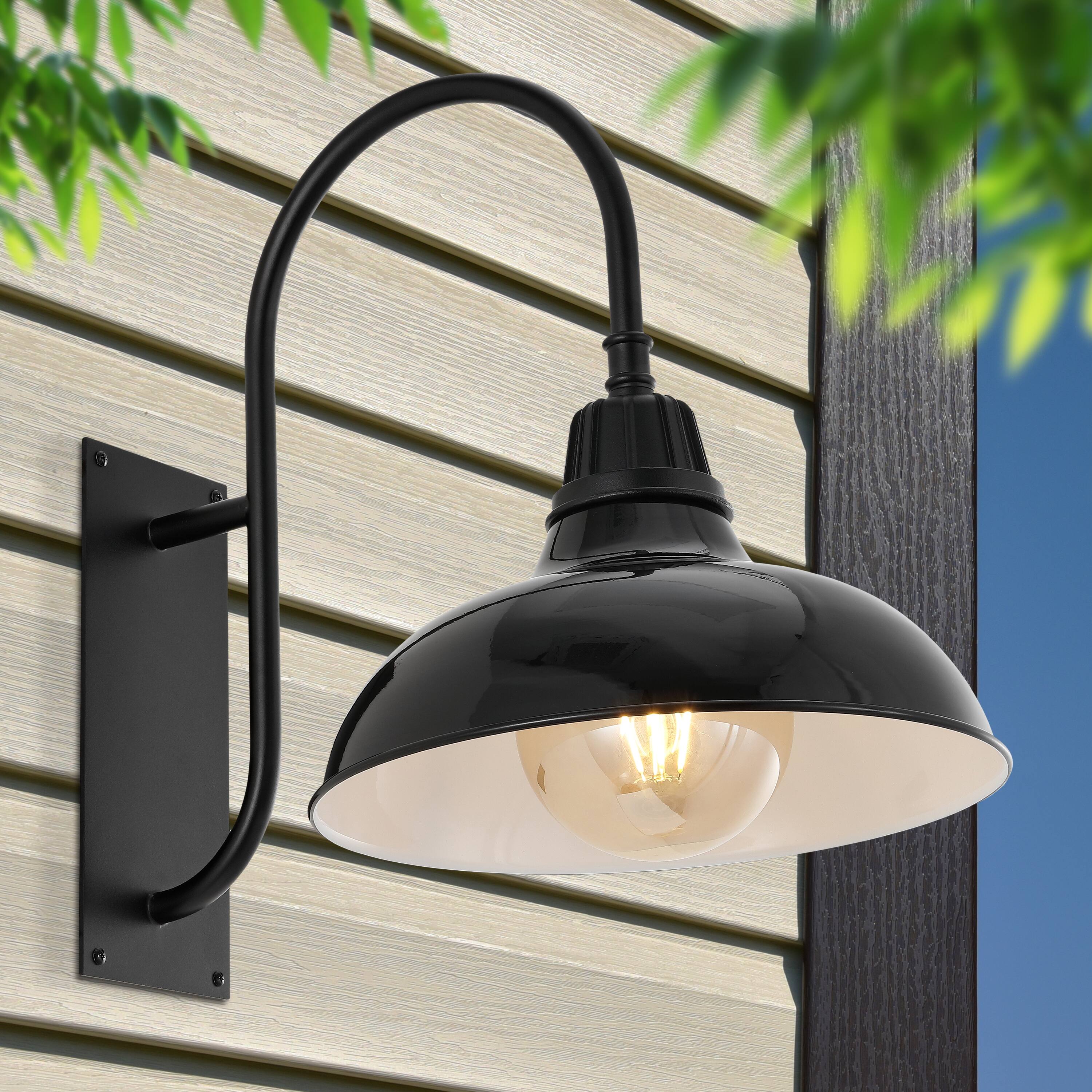 Alt View 7. Jonathan Y - Stanley 12.25" 1-Light Farmhouse Industrial Indoor/Outdoor Iron LED Gooseneck Arm Outdoor Sconce, Black - Black.
