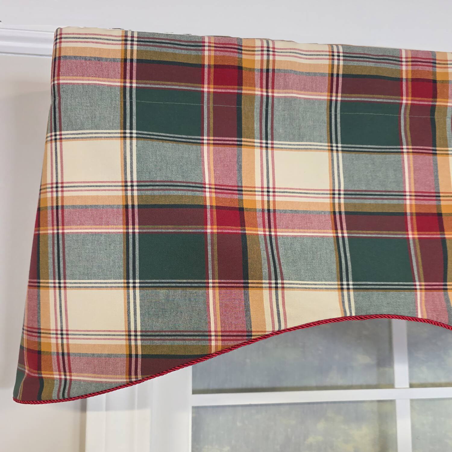 Alt View 2. RLF Home - RLF Home Cabin Plaid Cornice Window Valance 100% Cotton Lined Rod Pocket 50" x 17" Multi - Multi.