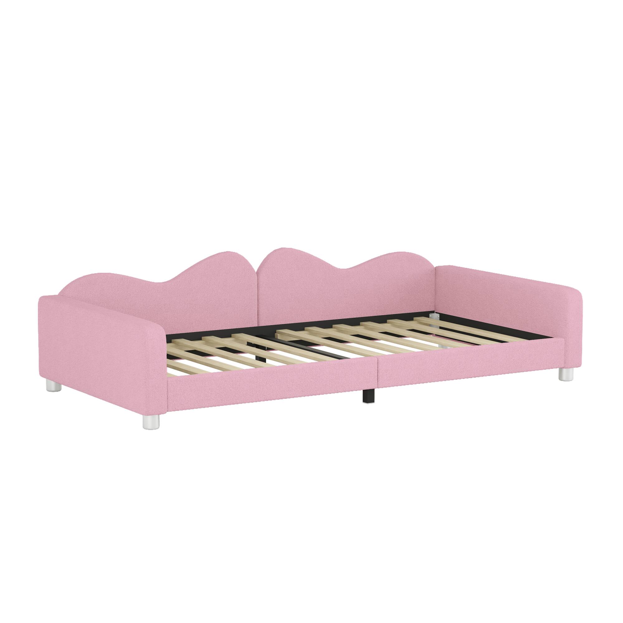 Alt View 6. GOODSILO - Twin Size Upholstered Sherpa Fabric Daybed with Cloud-Shaped Backrest Sofabed for Modern Home Decor - Pink.