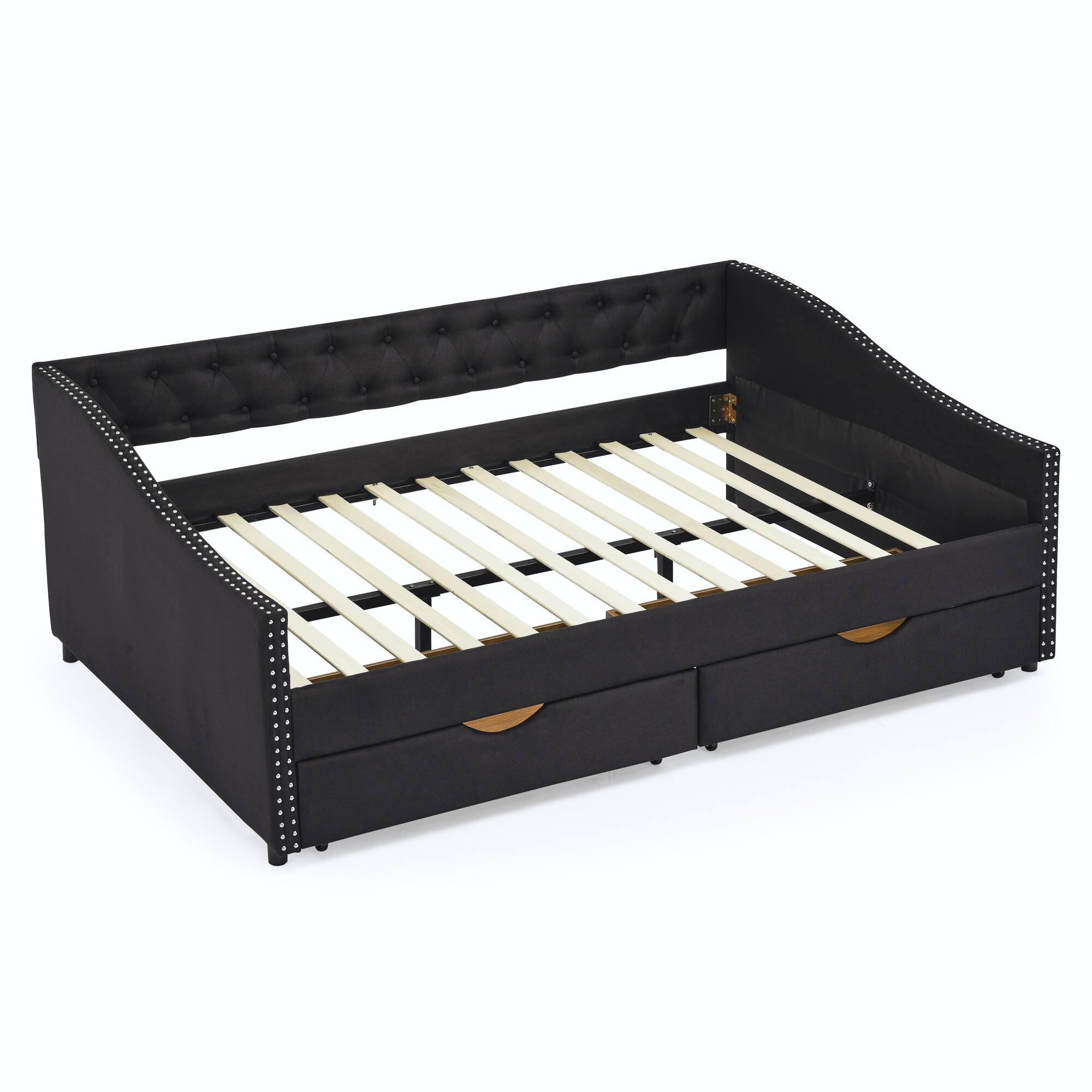 Alt View 2. Tiramisubest - Full Size Daybed with Drawers Upholstered Tufted Sofa Bed, (80.5''x55.5''x27.5'') - Black.