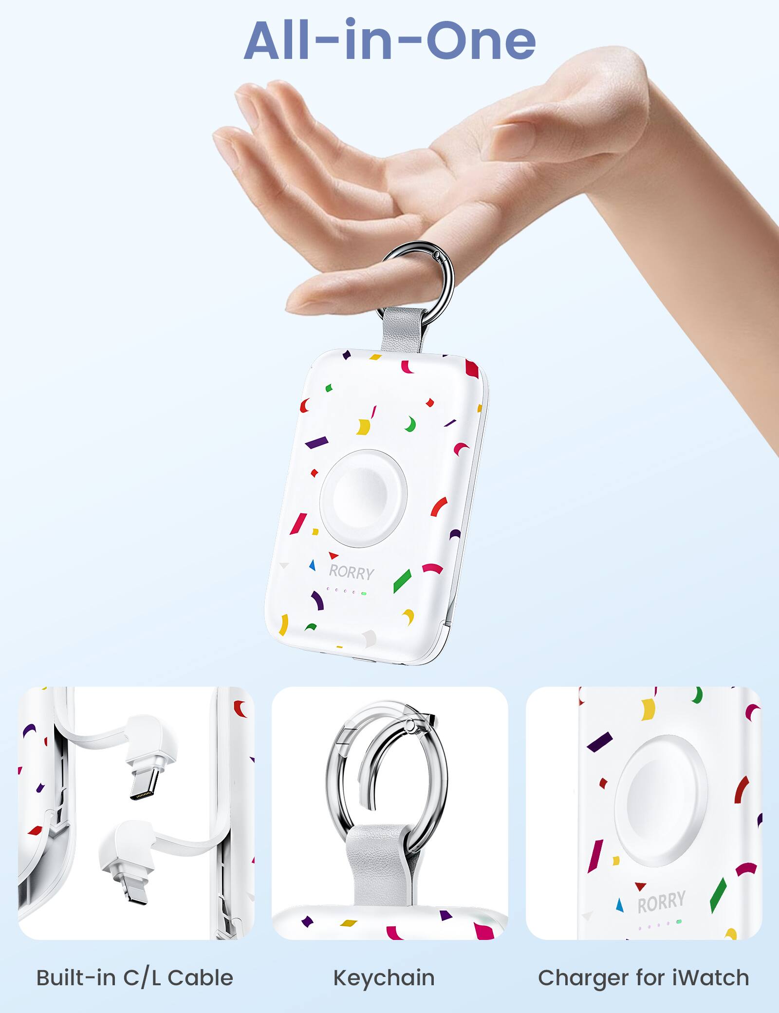 All-in-One

RORRY

Built-in C/L Cable

Keychain

Charger for iWatch