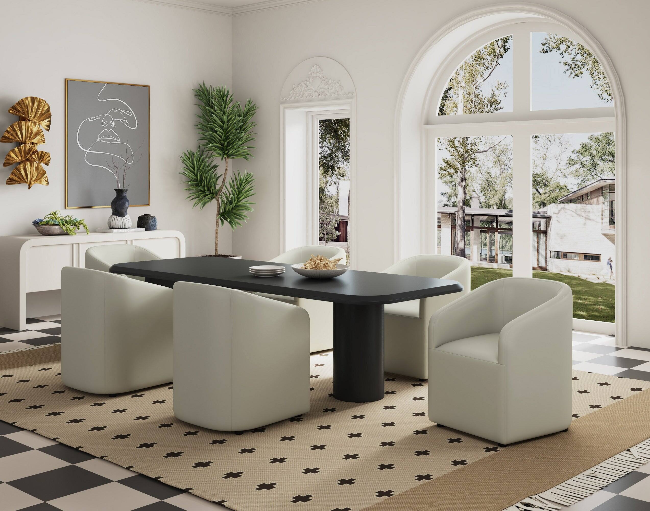 Angle. Manhattan Comfort - Anna Round Modern Vegan Leather Dining Chair with Arms - Stone Gray.