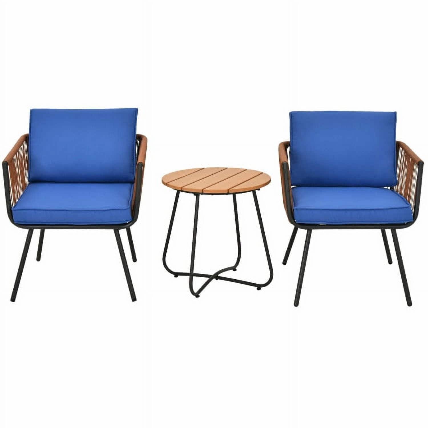 Kadyn - 3 Pieces Patio Bistro Furniture Set, Outdoor Furniture Garden Conversation Bistro Sets with Armrest and Soft Cushions - Blue