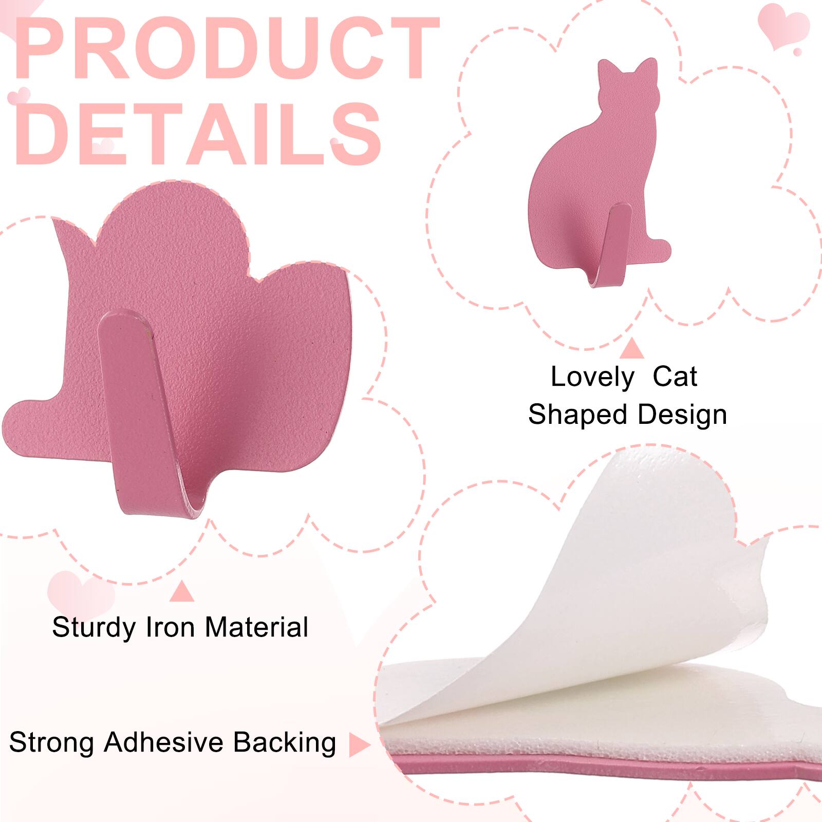 PRODUCT DETAILS

- Lovely Cat Shaped Design
- Sturdy Iron Material
- Strong Adhesive Backing