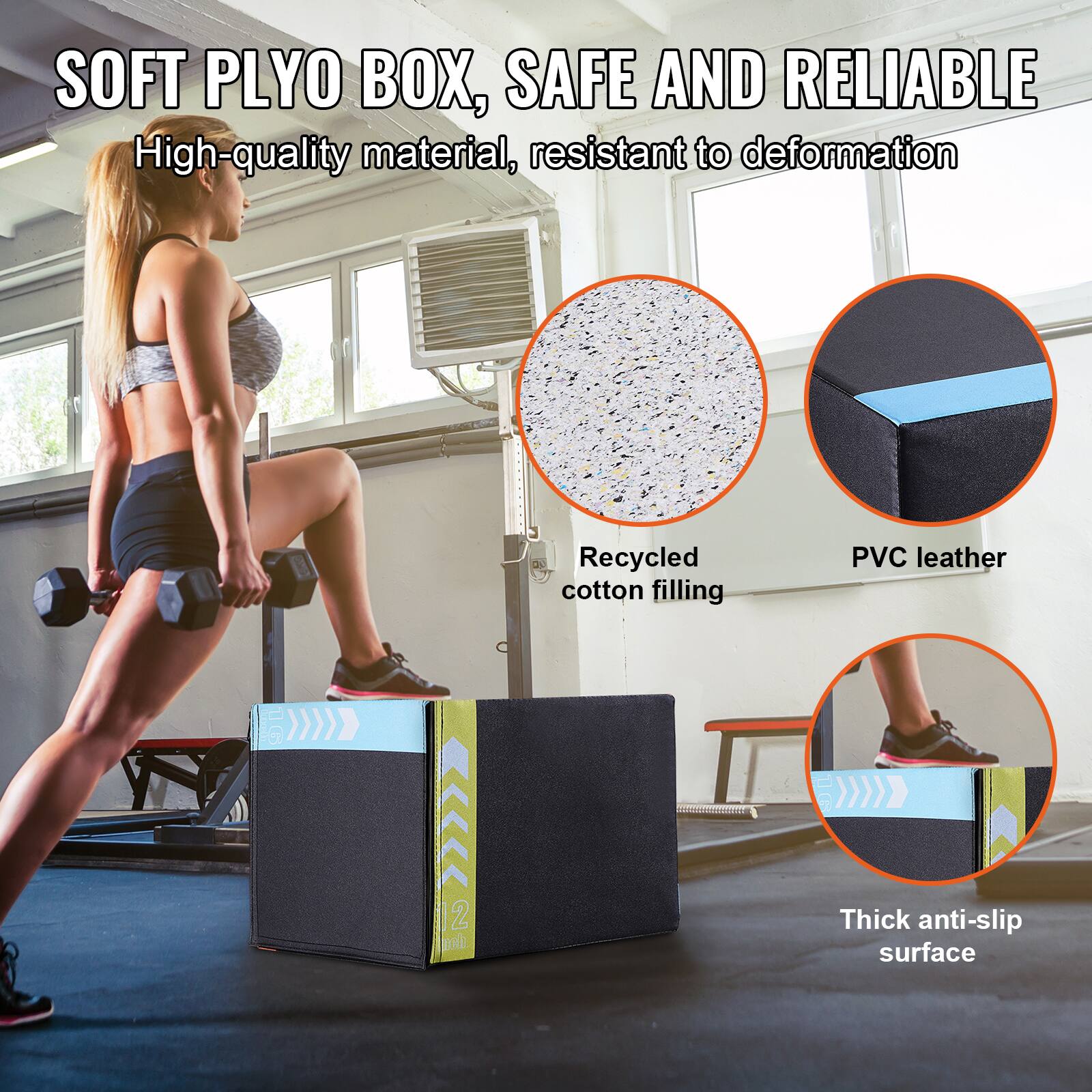 SOFT PLYO BOX, SAFE AND RELIABLE

- High-quality material, resistant to deformation
- Recycled cotton filling
- PVC leather
- Thick anti-slip surface