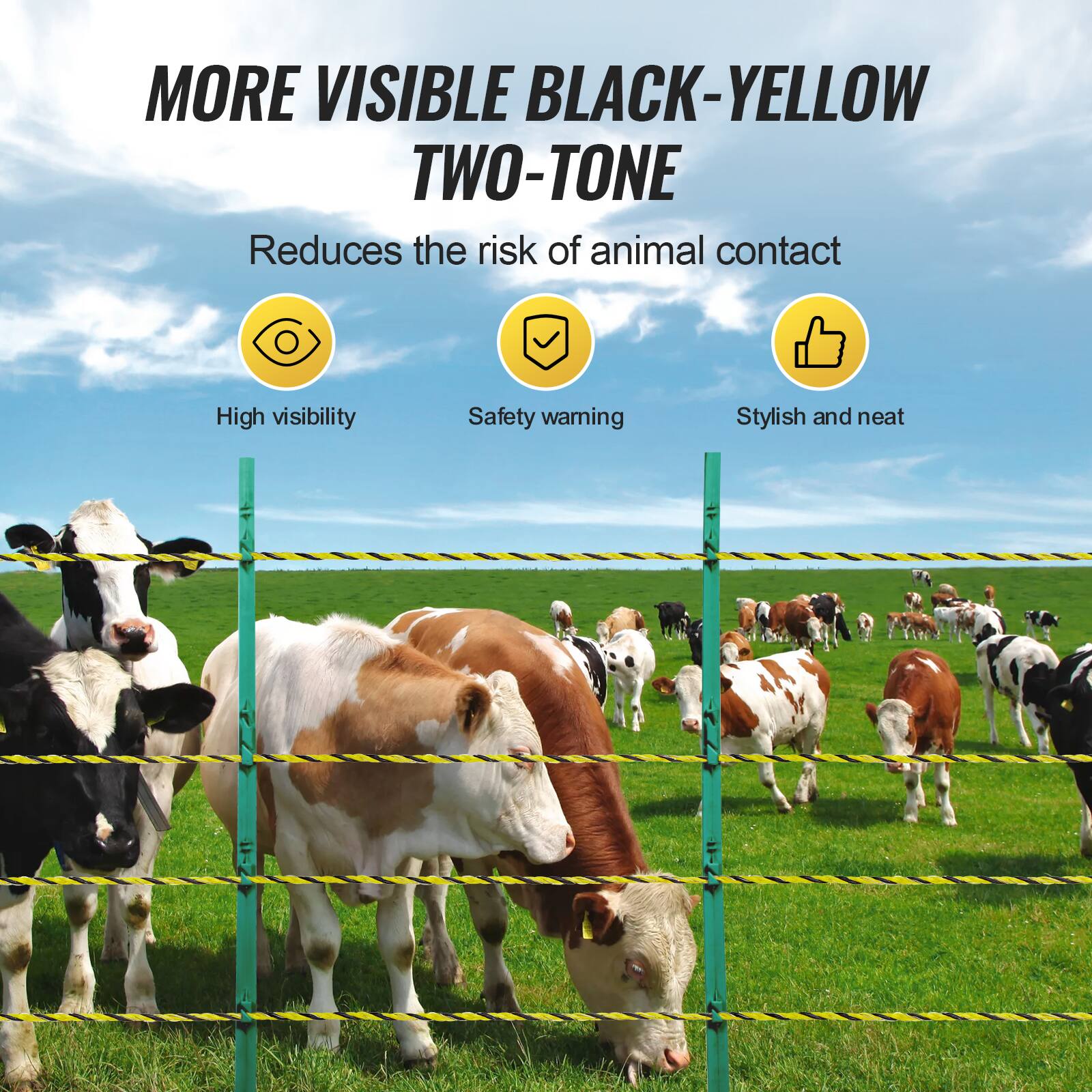 MORE VISIBLE BLACK-YELLOW TWO-TONE  
Reduces the risk of animal contact  
High visibility  
Safety warning  
Stylish and neat