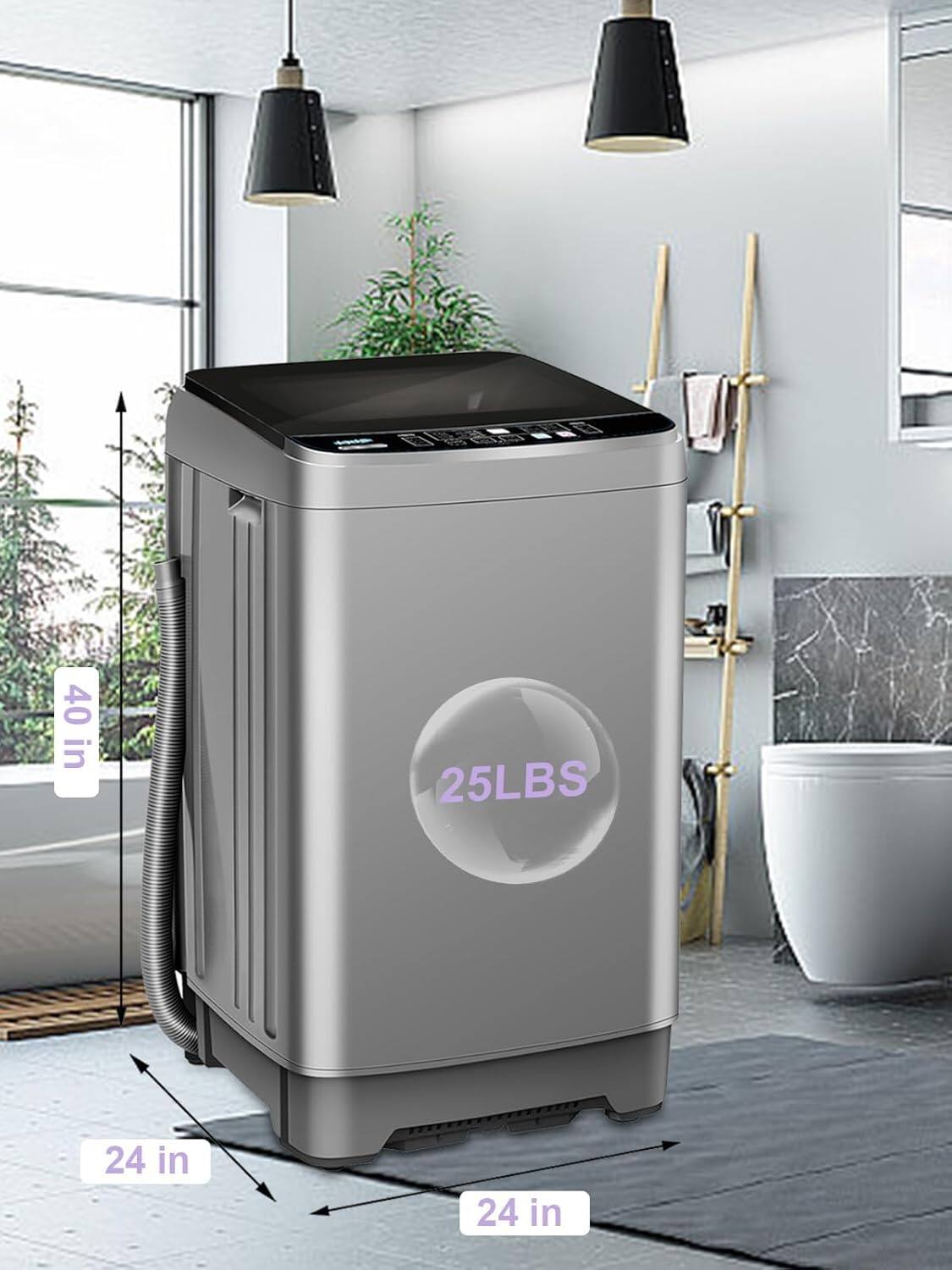 Angle. Chery Life - Full-Automatic Washing Machine 25 lbs Portable Washer 10 Wash Program & 8 Water Level with LED Display，Drain Pum - Gray.