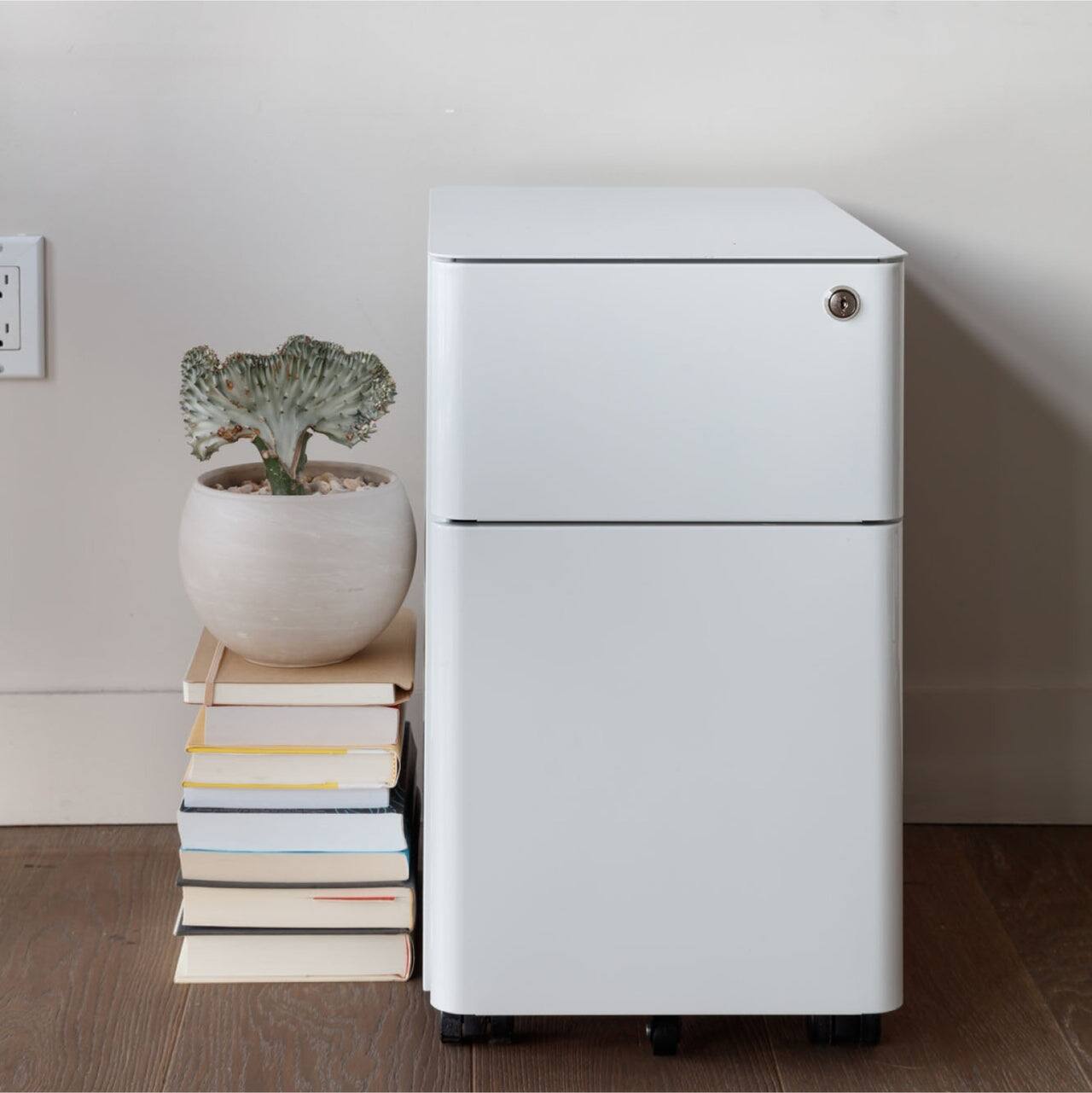 Left. Branch Furniture - Branch Small Filing Cabinet – Compact Office Storage, Lockable Drawers, Durable Design for Organization - White.