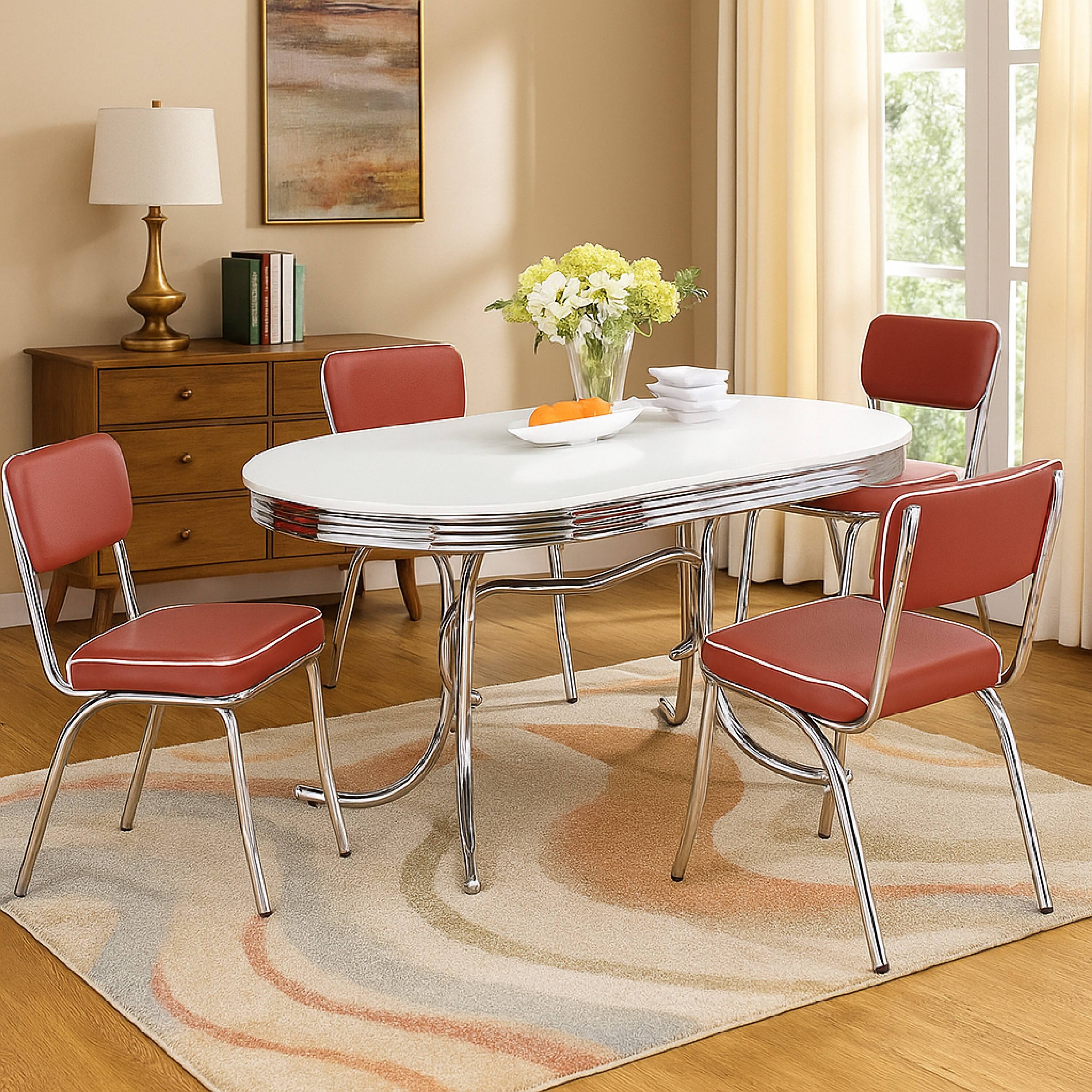 Alt View 5. Manhattan Lane - Loy 5pc Dining Table and Chair Set, Red Faux Leather - White, Red, Silver.