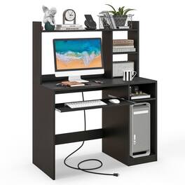 Kadyn - Home Office Computer Desk with Bookcase Keyboard Tray and CPU Stand- Home Office Desks, Gaming Computer Desks - Black