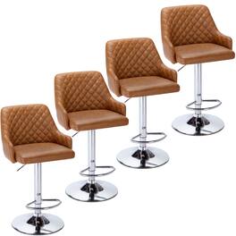 Vecelo - Set of 4 PU Leather Bar Stools - Adjustable Height Seats, 330lb Capacity, 360° Rotation - Brown