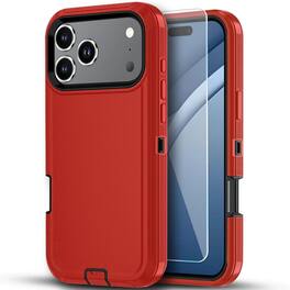 Kitcheniva - Shockproof Bumper Case Plus Tempered Glass For iPhone 17 Pro Max Red / Black - Red/Black