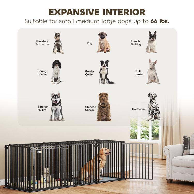EXPANSIVE INTERIOR  
Suitable for small medium large dogs up to 66 lbs.  
Miniature Schnauzer  
Pug  
French Bulldog  
Spring Spaniel  
Border Collie  
Bull terrier  
Siberian Husky  
Chinese Sharpei  
Dalmatian