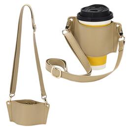 Unique Bargains - Leather Water Bottle Carrier with Adjustable Strap & Card Holder for Stanley 30-40oz Tumbler - Khaki