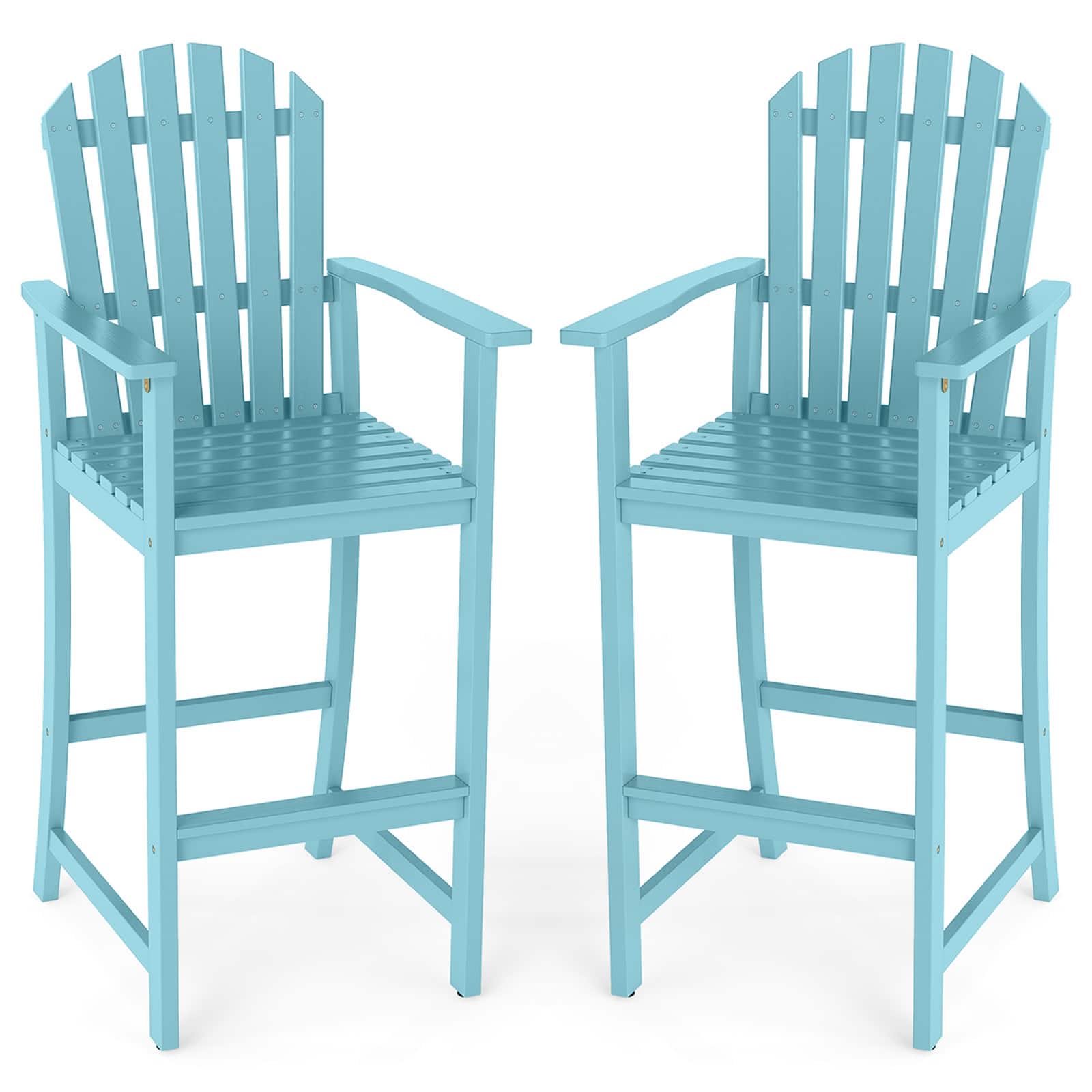 Gymax - 2PCS Tall Adirondack Chair w/Back Armrests & Footrest for Balcony Porch Deck Turquoise - Green
