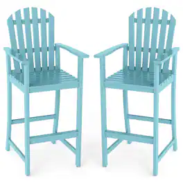 Gymax - 2PCS Tall Adirondack Chair w/Back Armrests & Footrest for Balcony Porch Deck Turquoise - Green