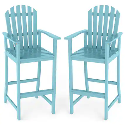 Front. Gymax - Gymax 2PCS Tall Adirondack Chair w/Back Armrests & Footrest for Balcony Porch Deck Turquoise - Green.