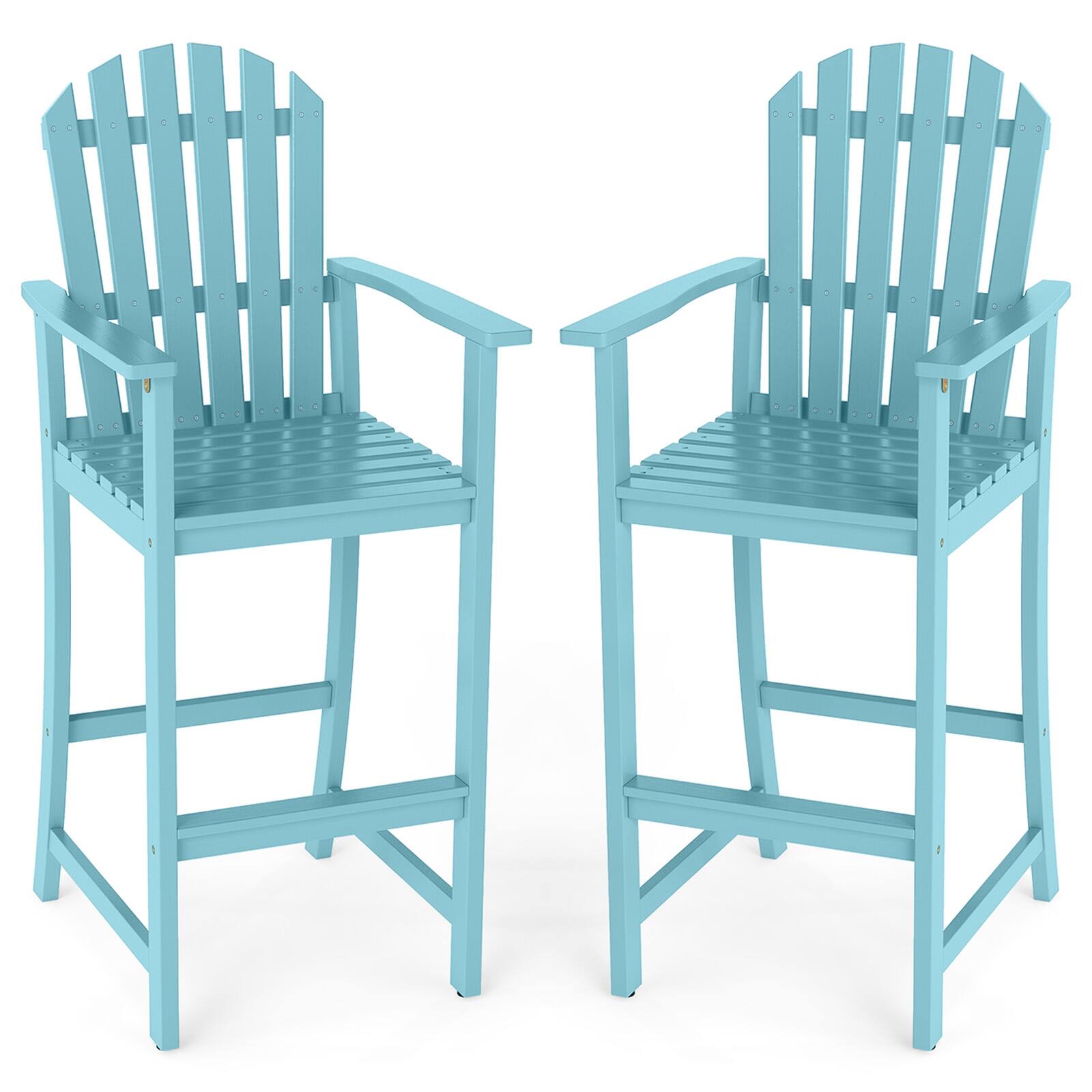 Front. Gymax - Gymax 2PCS Tall Adirondack Chair w/Back Armrests & Footrest for Balcony Porch Deck Turquoise - Green.