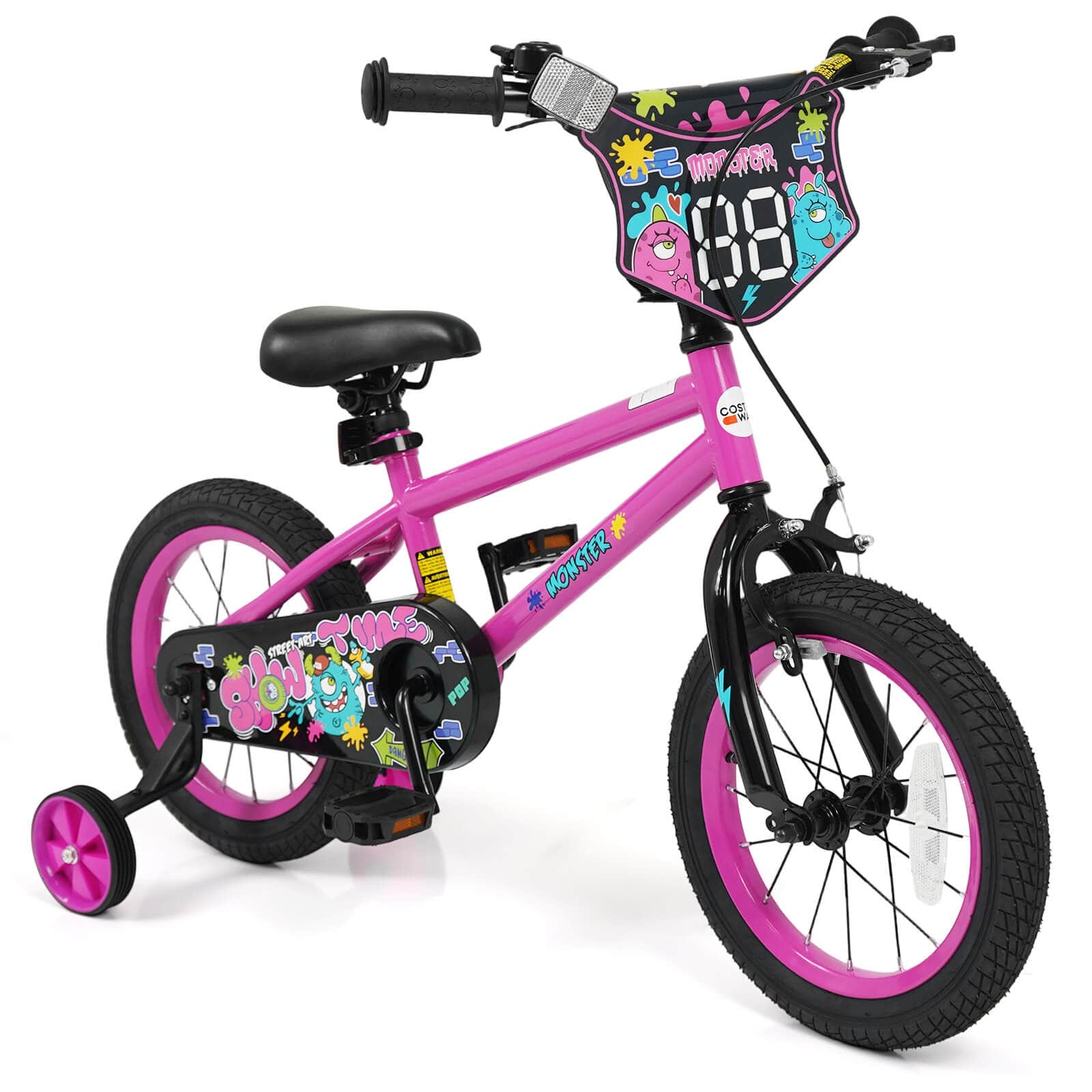 Costway - 14 Inch Kids Bike for Ages 3-5 Years Old, Toddler Bicycle with Training Wheels - Pink