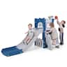Costway - 6-in-1 Kids Indoor Slide Playset with Basketball Hoop, Telescope, Climbing Ladder - Blue