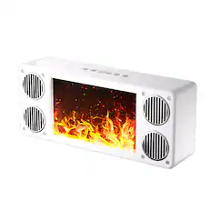 Front. Priority Products - Portable Bluetooth Speaker with FM Radio, Fireplace Lighting Effects, L-45 - White.