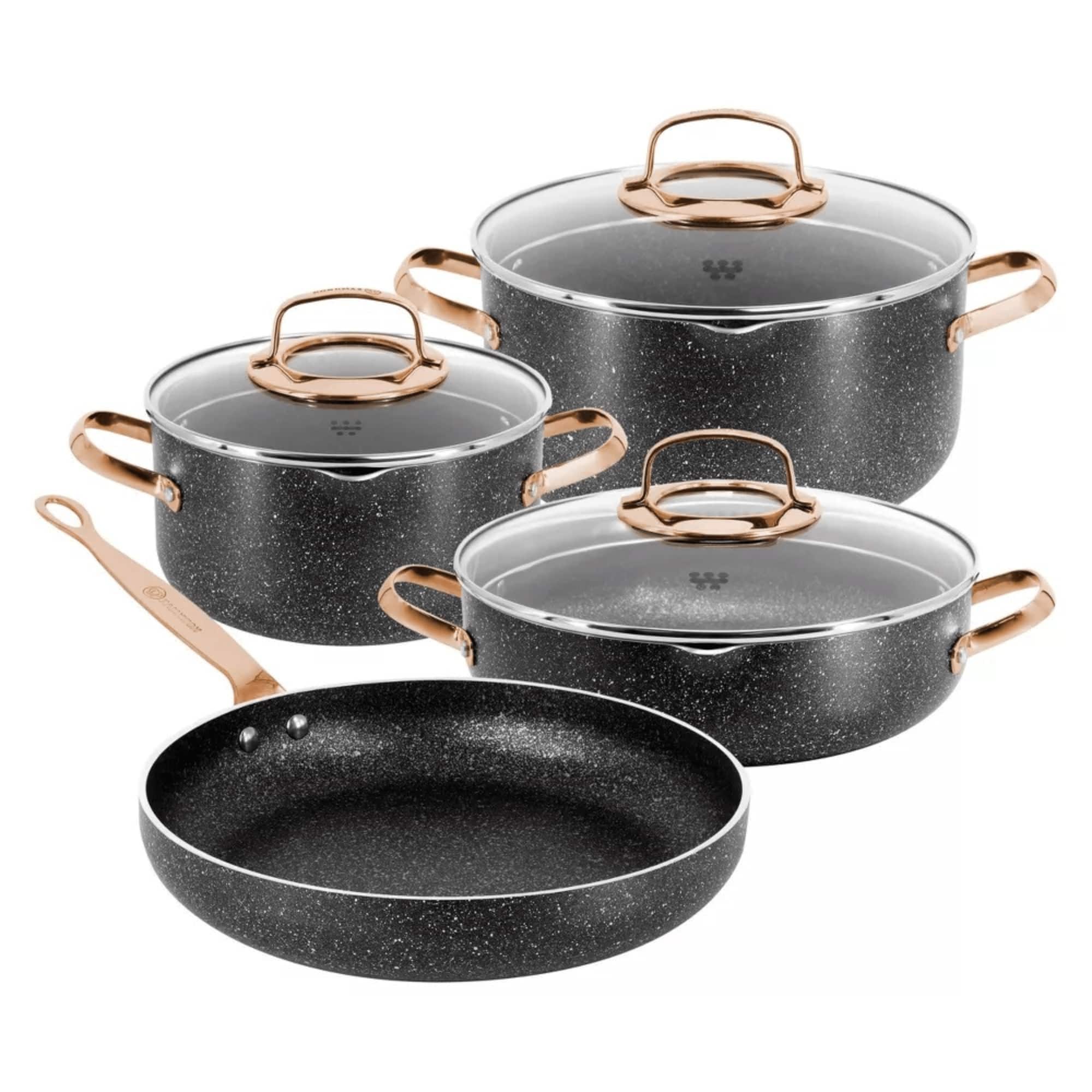 Front. Korkmaz - 7 Piece Non Stick Aluminum Cookware Set - Rose Gold.