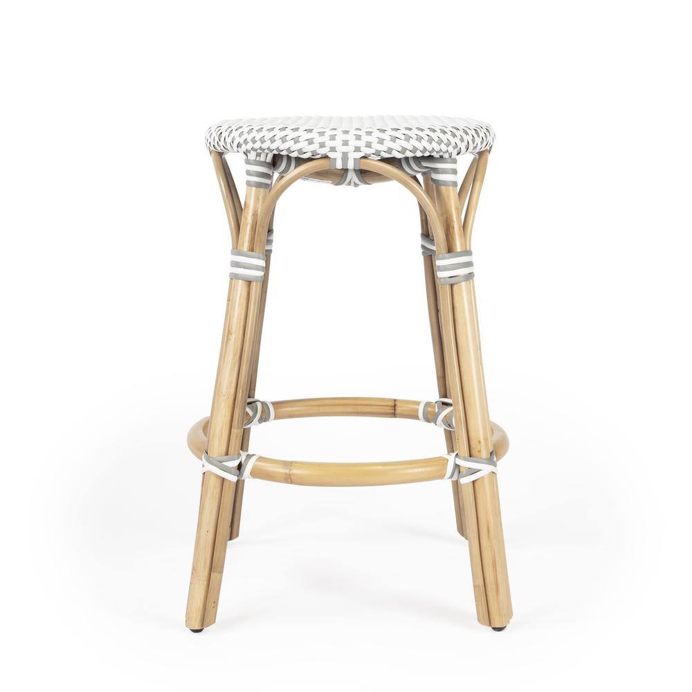 Alt View 2. Butler Specialty - Tobias Rattan Round 24" Counter Stool - White And Gray Dot.