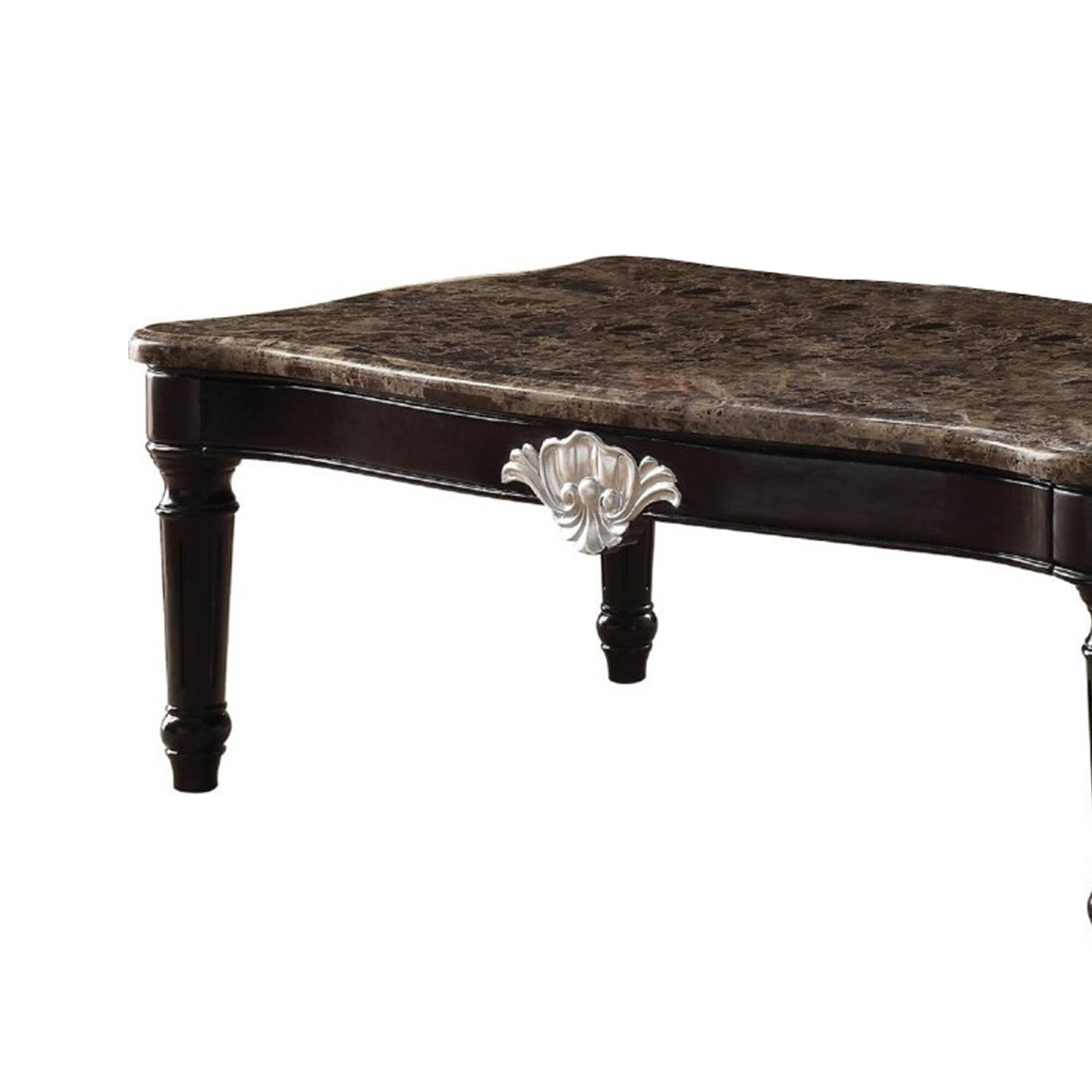 Alt View 1. Manhattan Lane - Traditional Style Rectangular Marble and Wood Coffee Table - Brown.