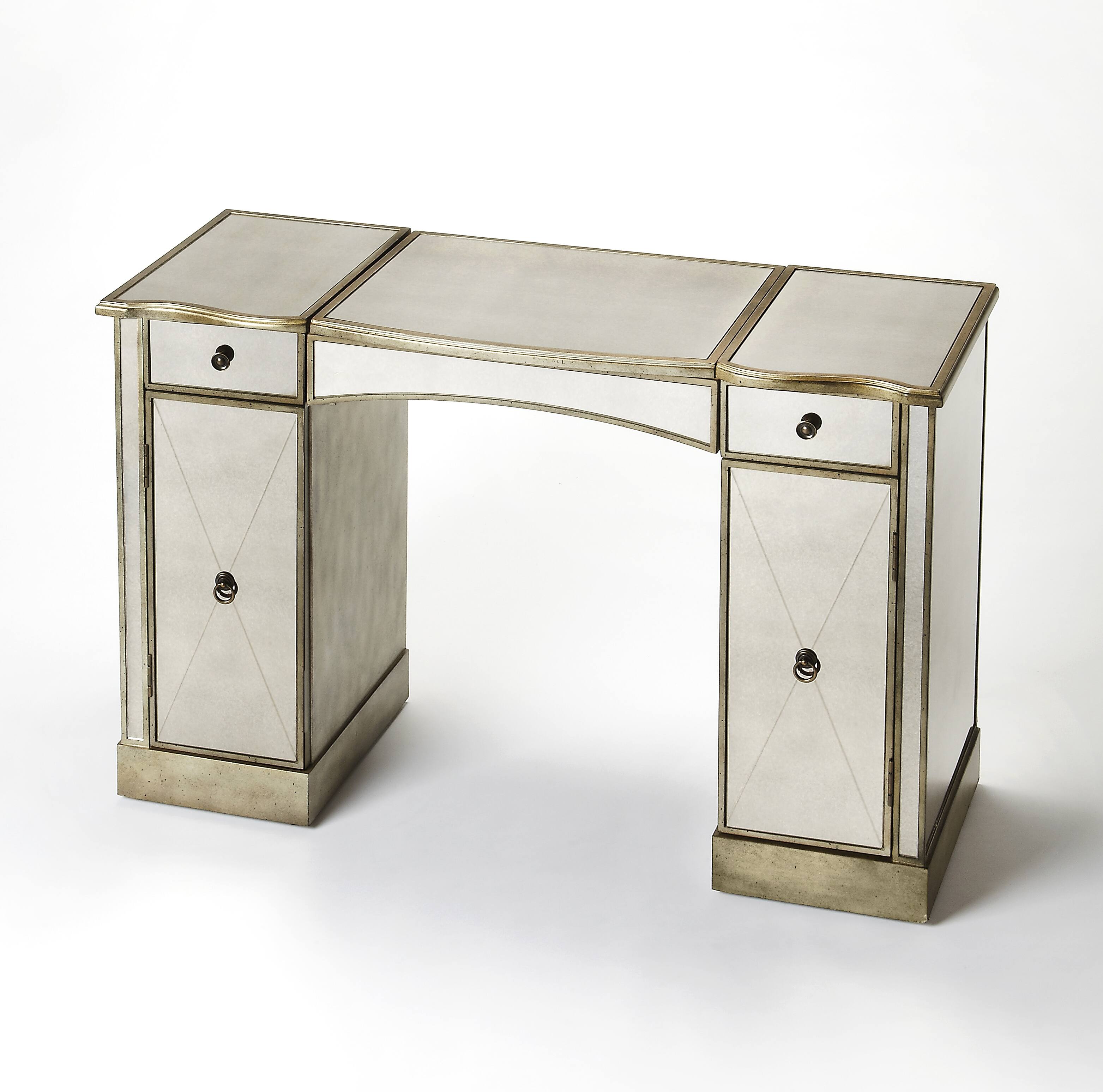 Front. Butler Specialty - Celeste 43 in. W Rectangular Mirrored Vanity Table with Storage - Silver.