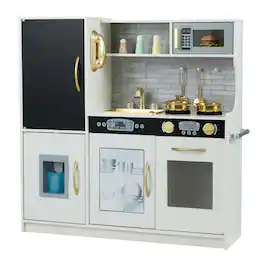 Costway - Kid's Pretend Play Kitchen Toddler Kitchen Playset with Blackboard - Off-White