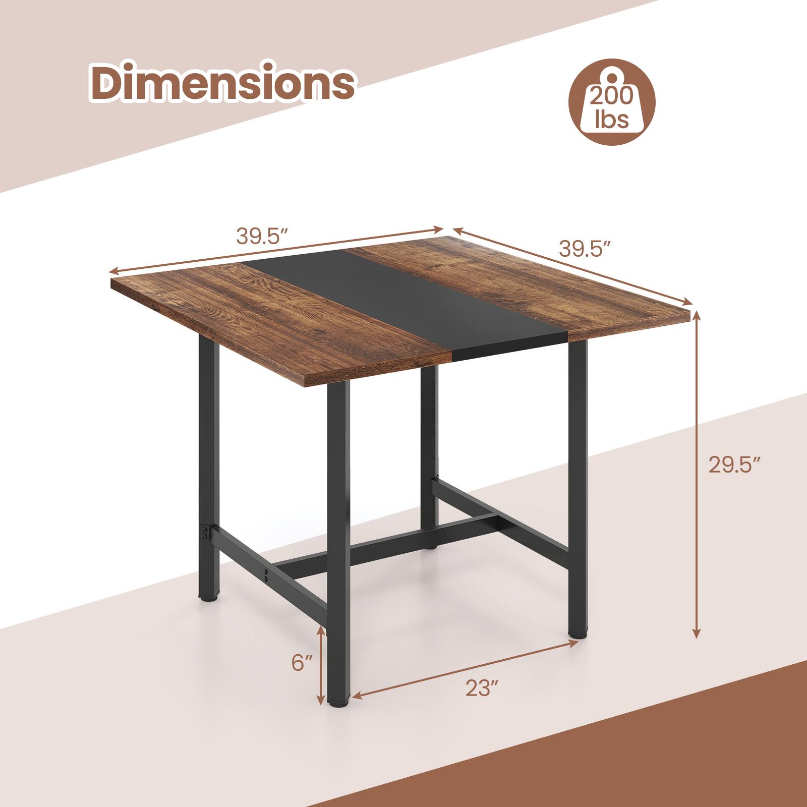 Dimensions: 200 lbs, 39.5" x 39.5" x 29.5" x 6" x 23"