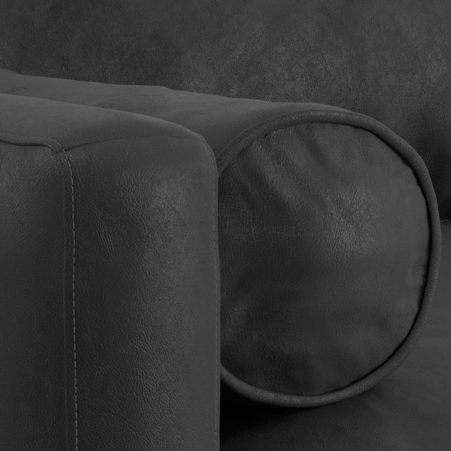 Alt View 2. Simpli Home - Morrison 89 inch Wide Mid-Century Modern Sofa in Lead Black Genuine Leather - Lead Black.