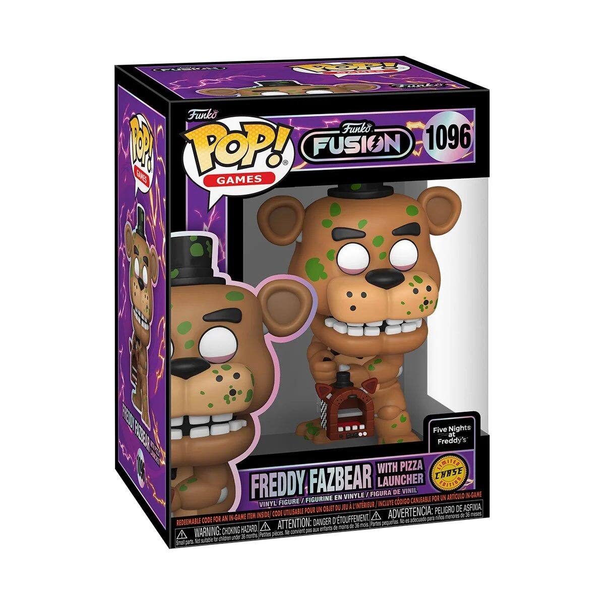 Funko POP! Games  
Fusion 1096  
Five Nights at Freddy's  
Freddy Fazbear with Pizza Launcher  
Vinyl Figure  
Chase  
Redeemable Code for an In-Game Item Inside  
Warning: Choking Hazard - Small parts. Not for children under 3 years.