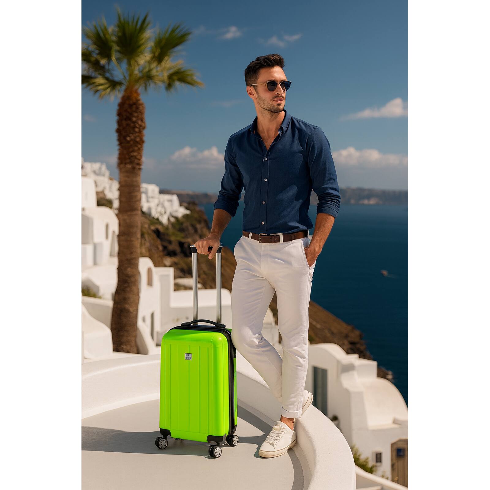 Angle. World Traveler - Contour 20-Inch Carry-On Lightweight Polycarbonate Hardside Expandable Spinner Luggage with TSA Lock - Apple Green.