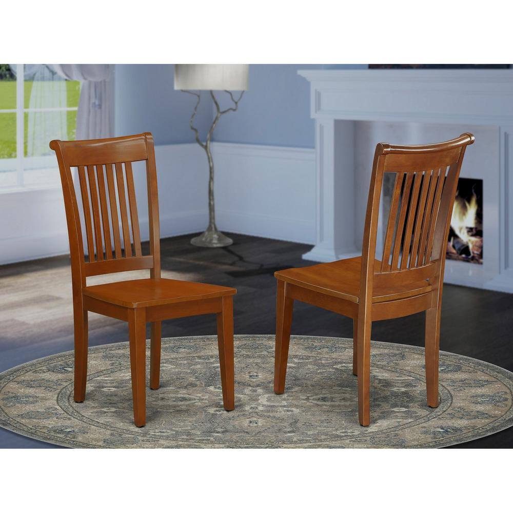 Left. East West Furniture - Portland slat back dining room chair with wood seat - Saddle Brown.