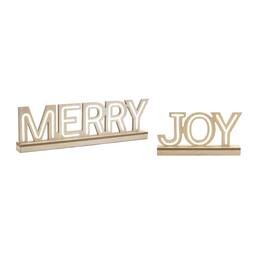 BreeBe - LED Joy and Merry Tabletop Sign (Set of 2) - Beige, White