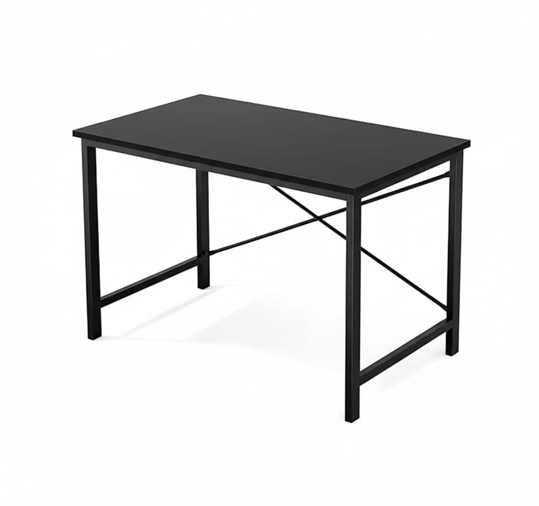AOITUN - 44 Inch Computer Desk, Minimalist Writing Table with Metal X-Frame, Small Home Office Study Table - Black