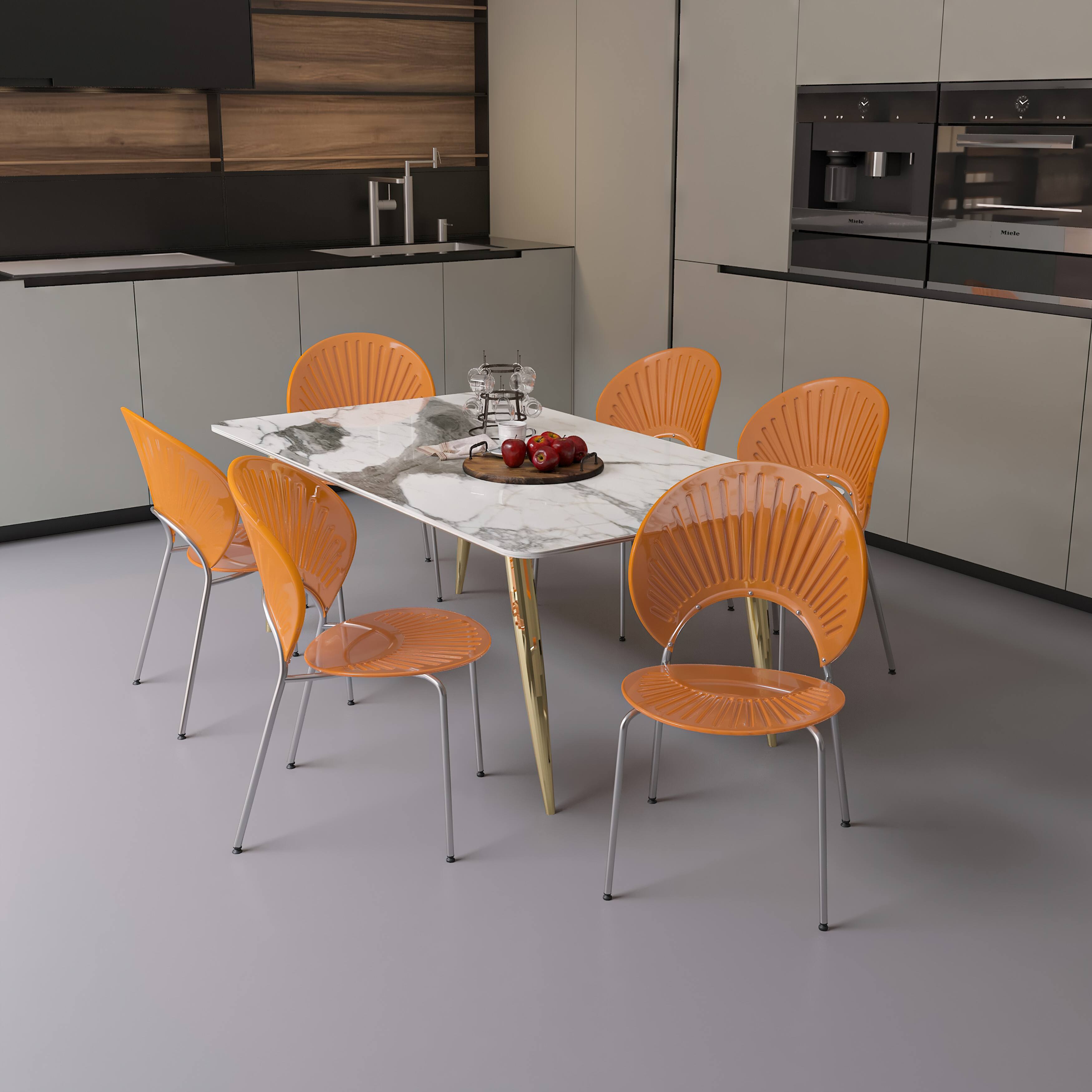 Angle. LeisureMod - Opulent 2-PCS Modern Plastic Dining Chair, Stackable Shell Accent Chair with Chrome Base & Protective Floor Glides - Amber.