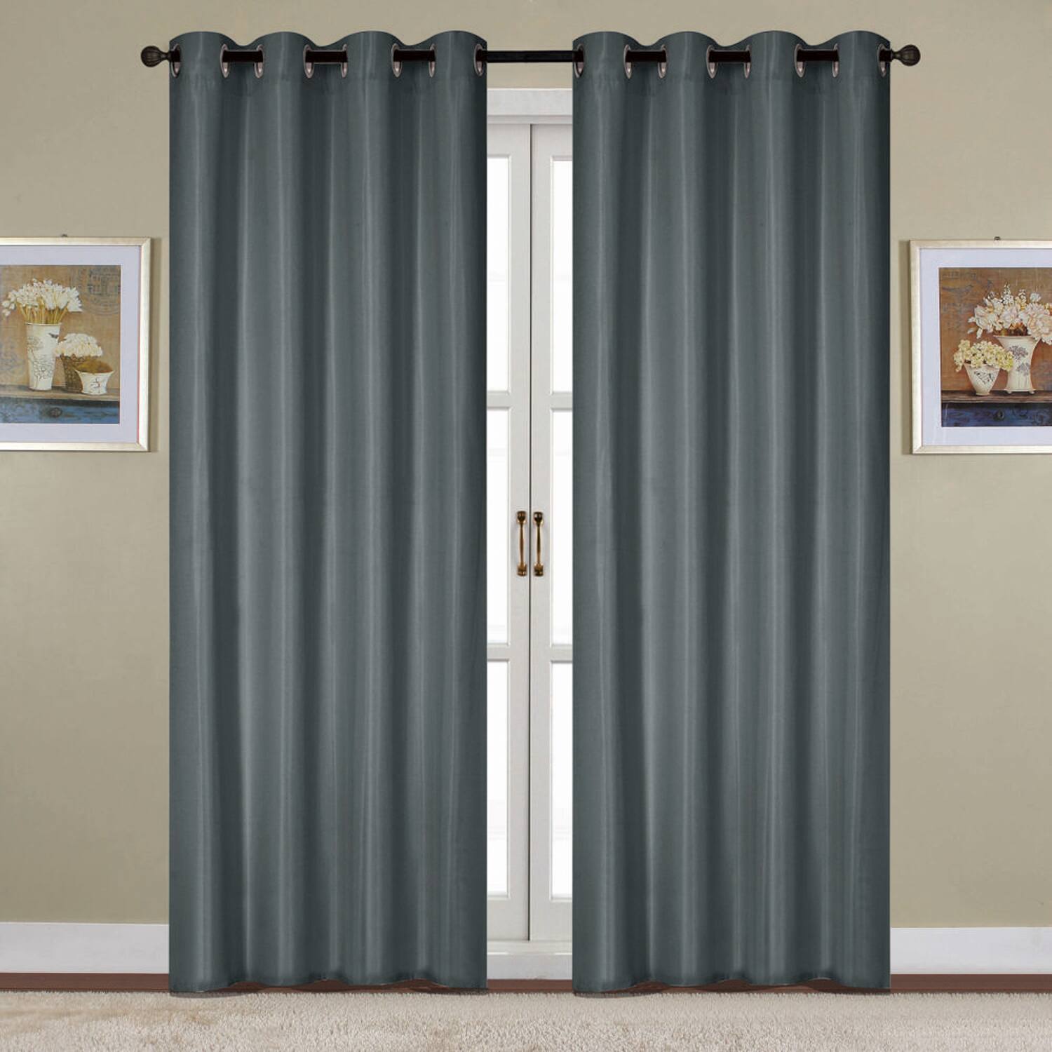 Front. RT Designers Collection - RT Designers Collection Kennedy Room Darkening Grommet Curtain Panel 54" x 84" Charcoal - Charcoal.