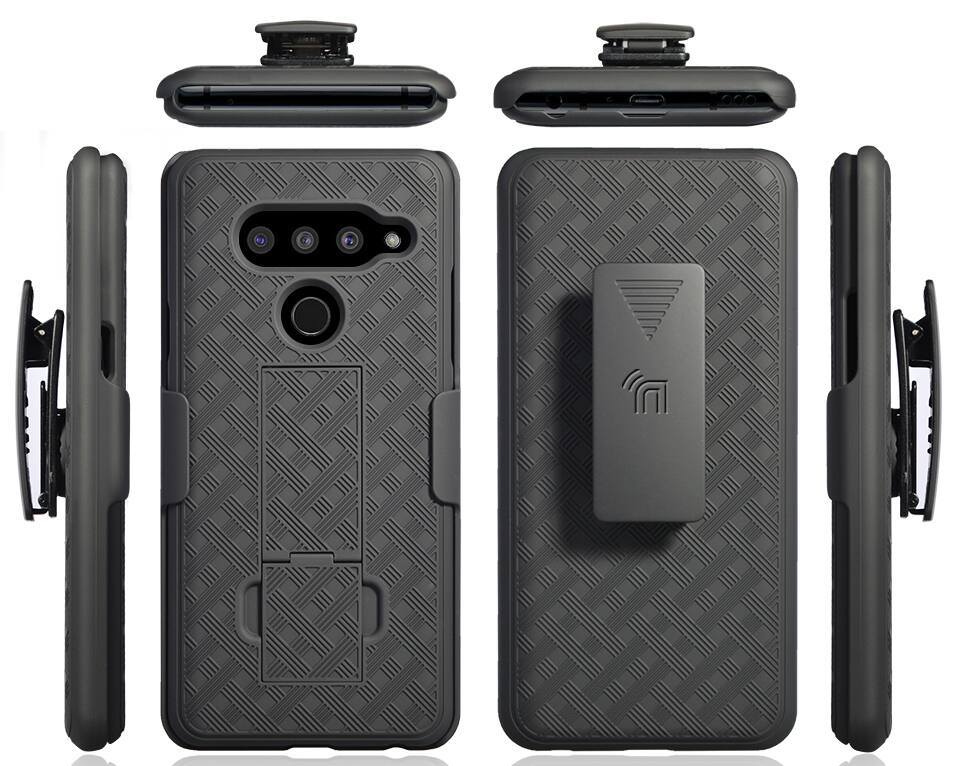 Alt View 8. Nakedcellphone - Case with Stand and Belt Clip Holster Combo for LG V50 ThinQ - Black.
