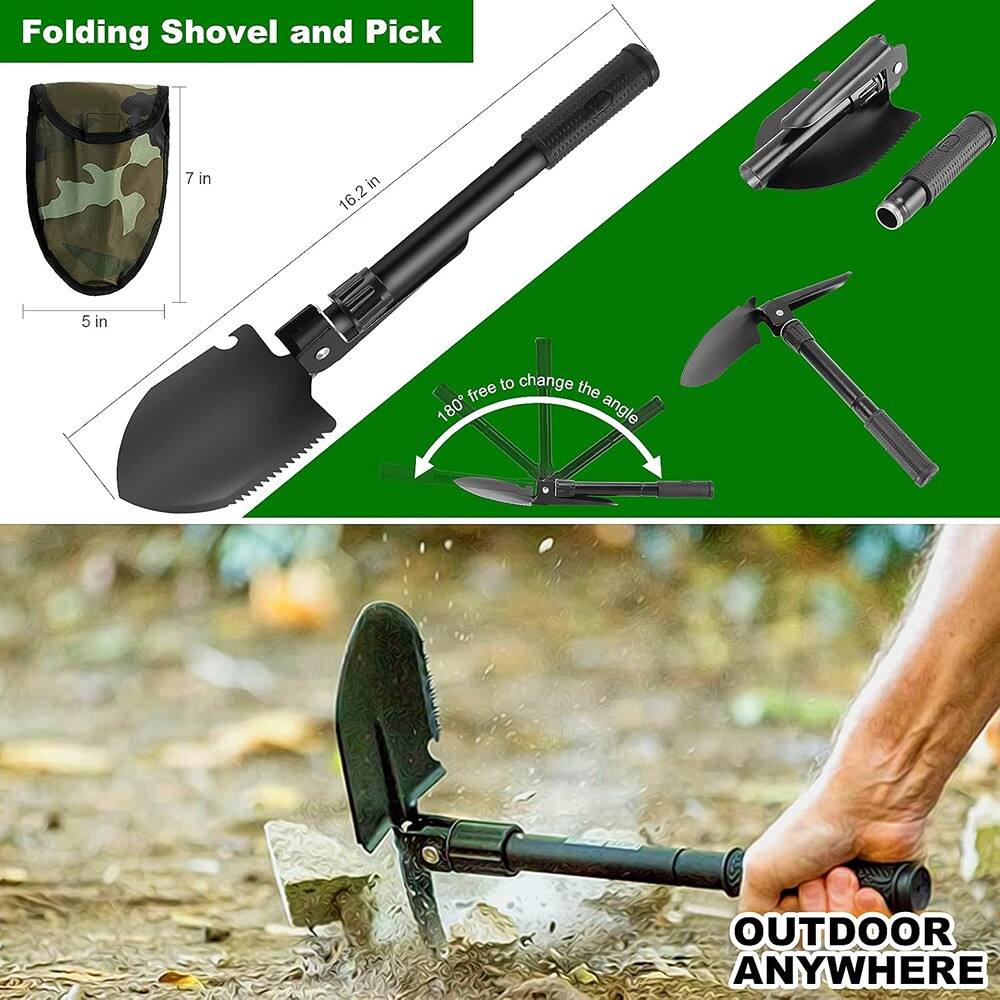 Folding Shovel and Pick

7 in  
16.2 in  
5 in

180° free to change the angle

OUTDOOR ANYWHERE