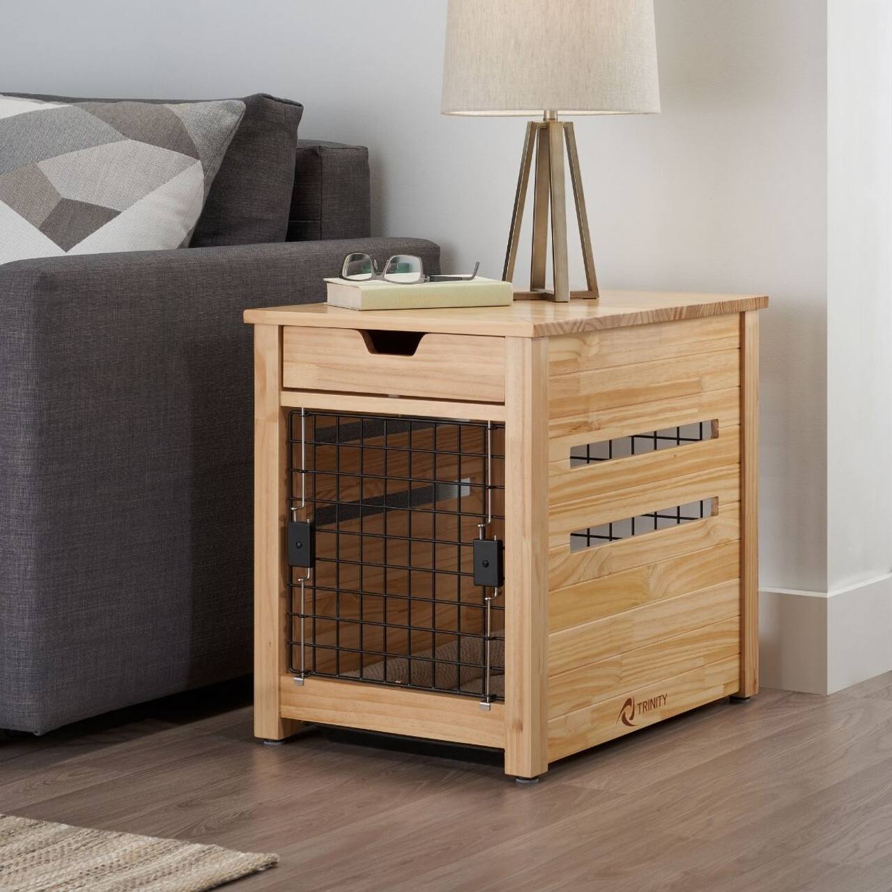 Alt View 13. TRINITY - 18" Natural Pet Crate End Table w/ Drawer - Natural.