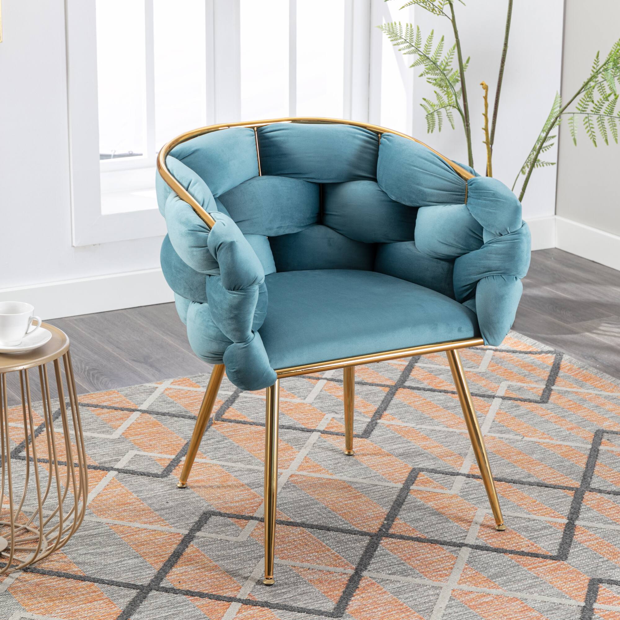 Front. GOODSILO - Modern Velvet Accent Chair for Bedroom Living Room Comfortable Single Seater Upholstered Lazy Sofa - Blue.