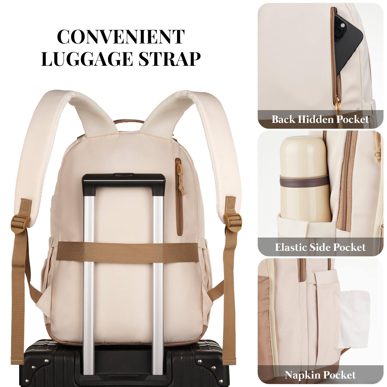 Alt View 1. Live At Space - School Backpack For Teens  Aesthetic College Large Bookbag Women Students Fashion 15 6 Inch Laptop Bag Work Travel - Beige Khaki-17.3 inch.