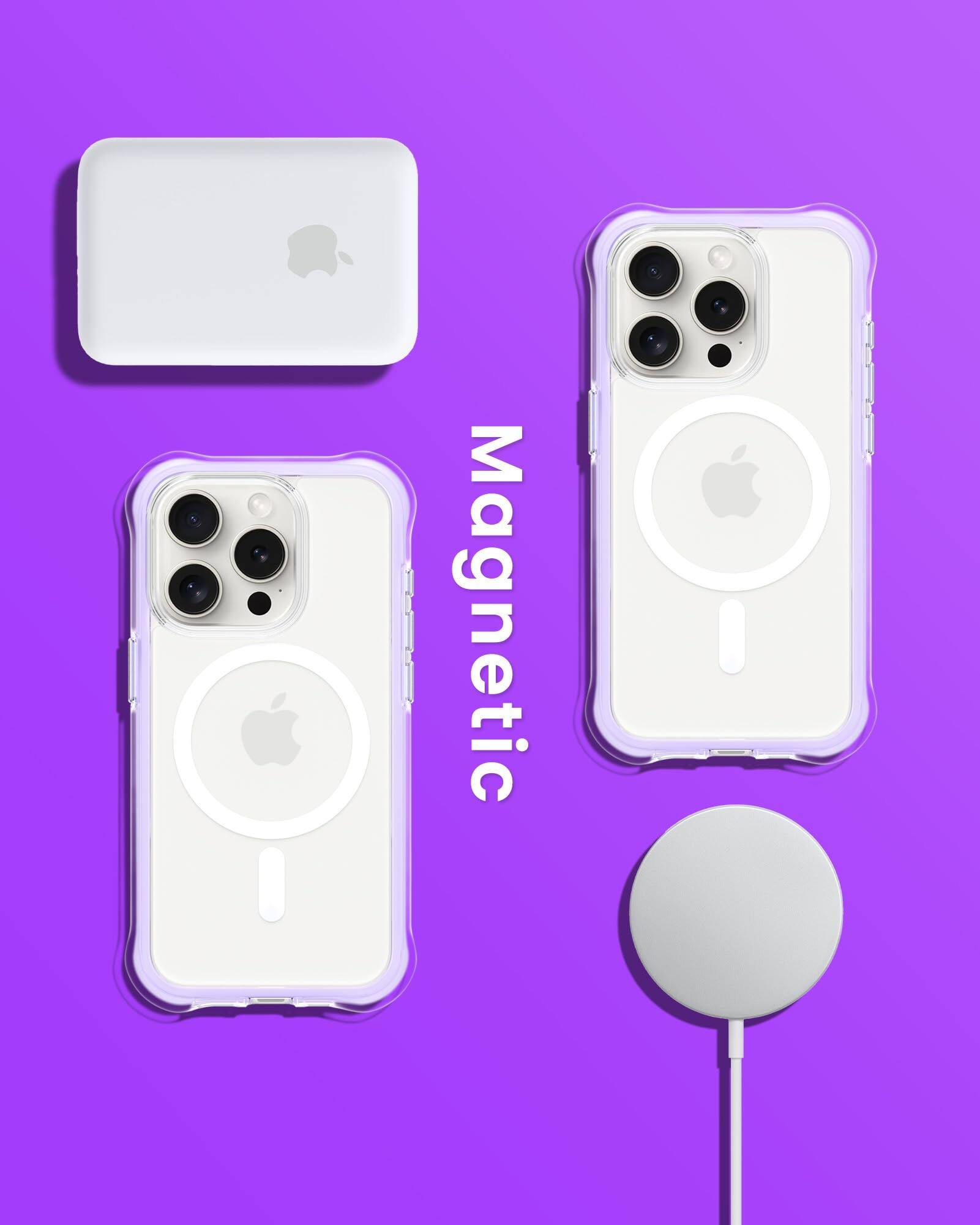 Alt View 6. Ornarto - ORNARTO Air Case for iPhone 15 Pro Clear, Compatible with MagSafe, Military-Grade Drop Protection Case - Purple - Purple.