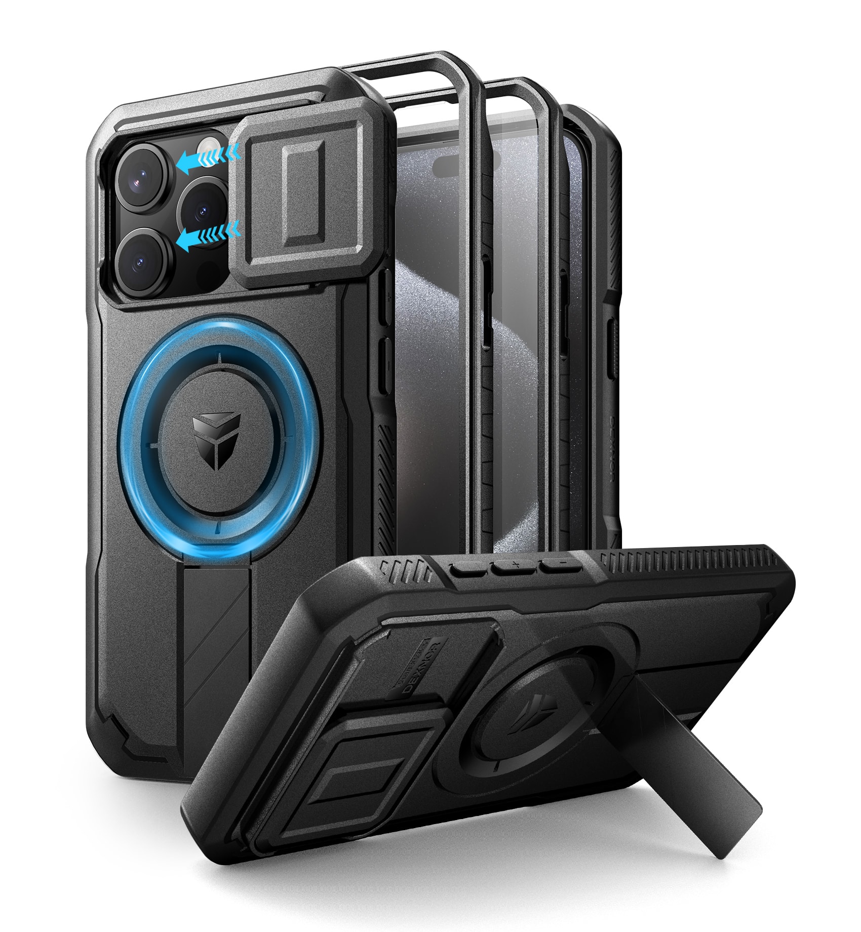 dexnor - iPhone 15 Pro Case with Slide Camera Cover & Adjustable Kickstand & Built-in Screen Protector - Black price history on PriceWatchPro
