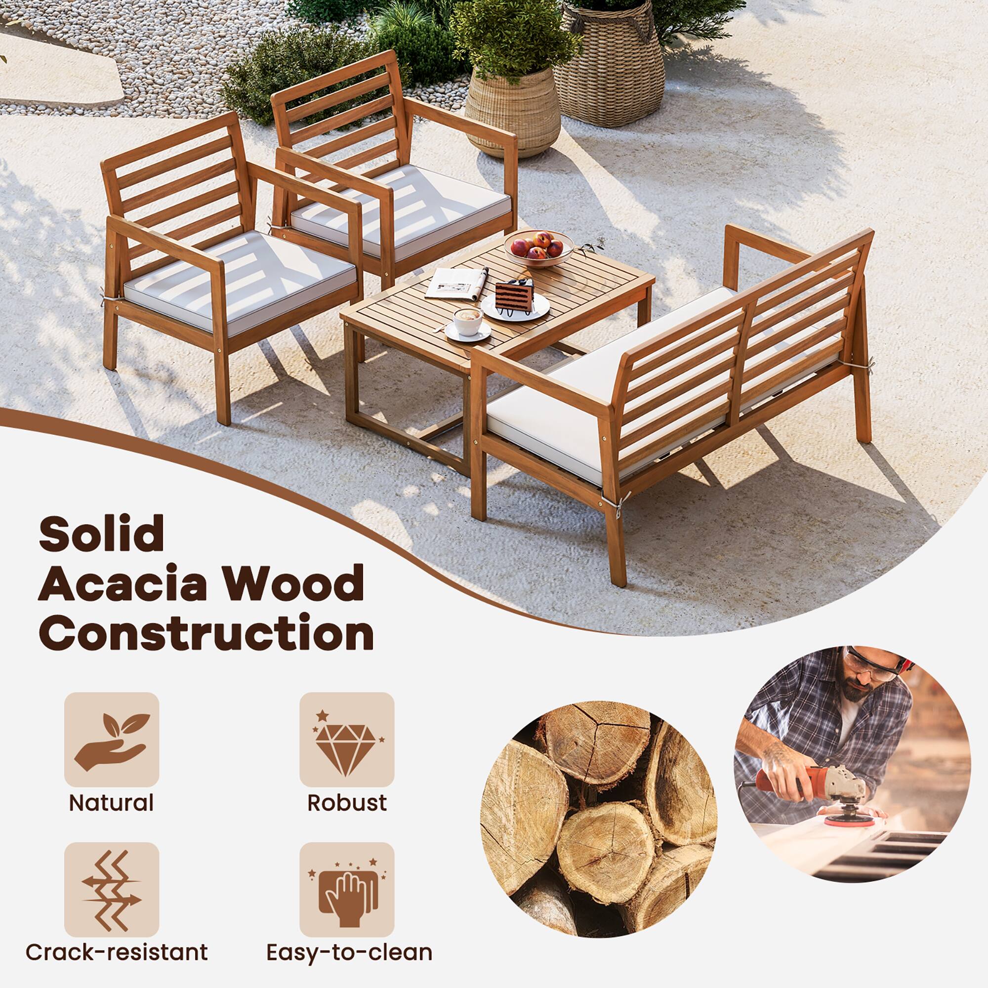 Solid Acacia Wood Construction: Natural, Robust, Crack-resistant, Easy-to-clean.