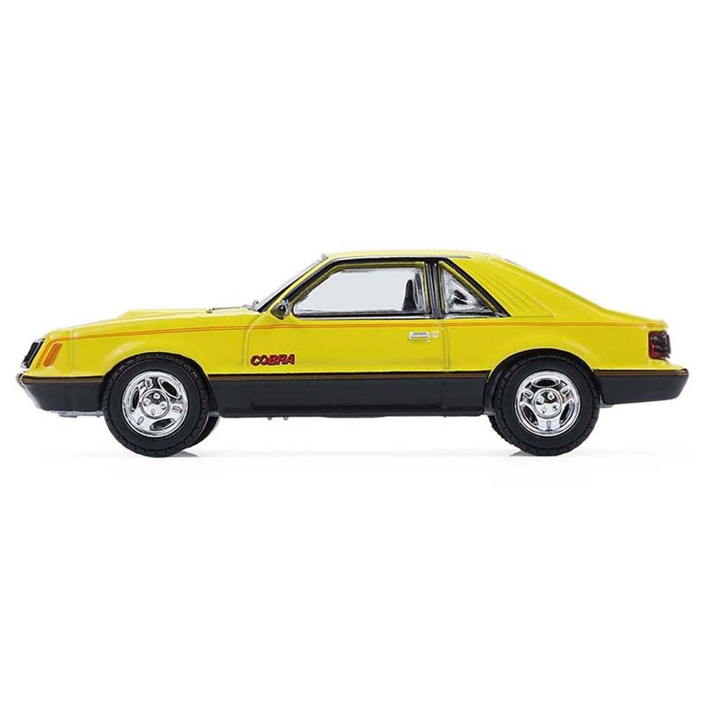 Back. Greenlight - 1979 Ford Mustang Cobra Fastback Bright Yellow with Cobra Good Graphics "GreenLight Muscle" Series 30 1/64 - Yellow with Black.