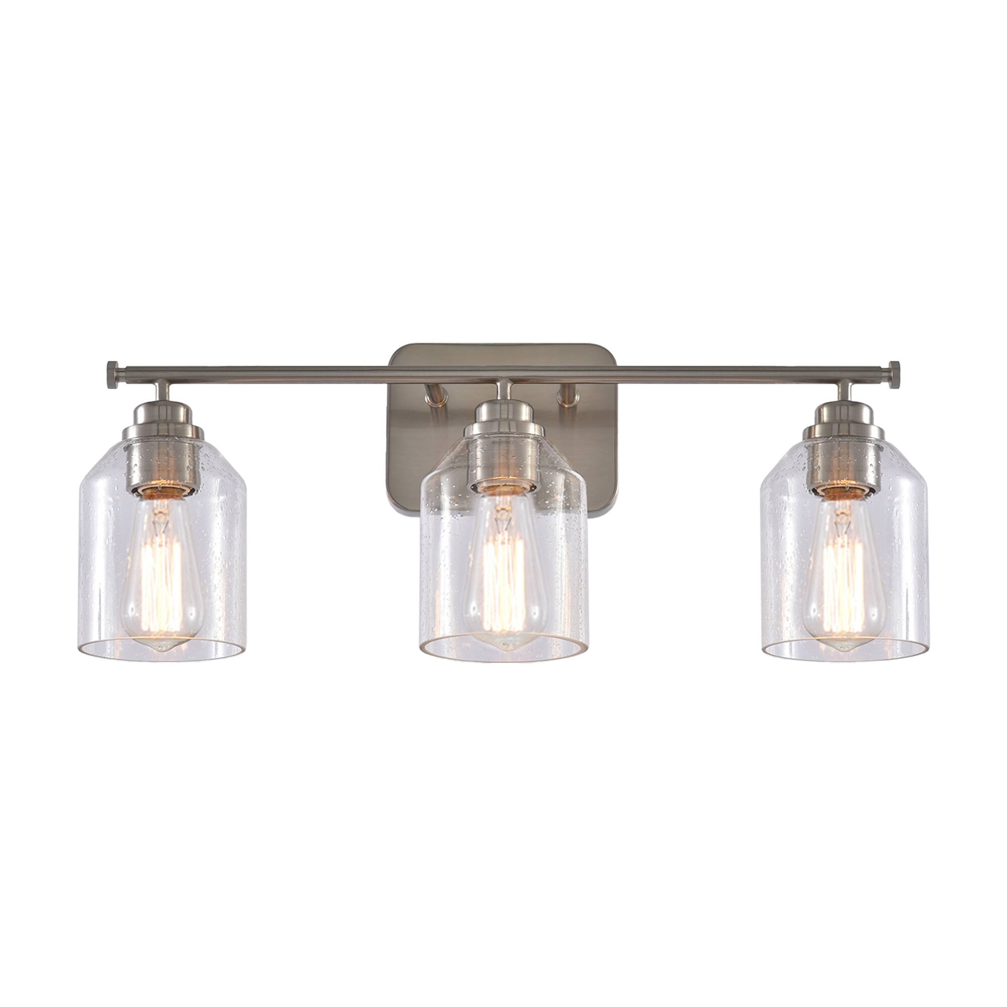Alt View 4. Parrot Uncle - Modern Brushed Nickel 3-Light Seed Glass Dimmable Bathroom Vanity Light Fixture - Brushed Nickel.